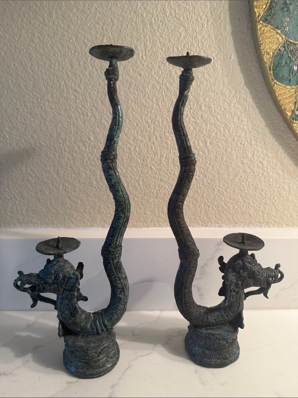 Vintage Naga Dragon Candle Holders Set of 2
